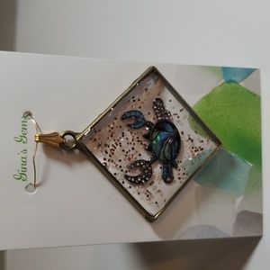 handcrafted necklace pendant resin with crab charm inside
